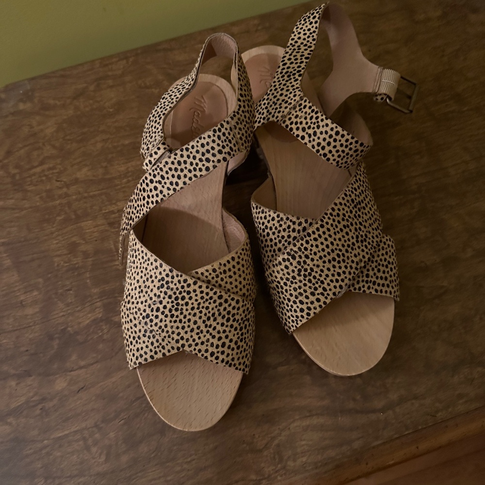 Madewell Tan and Black Cheetah Print Crisscross Sandals - Picture 1 of 5